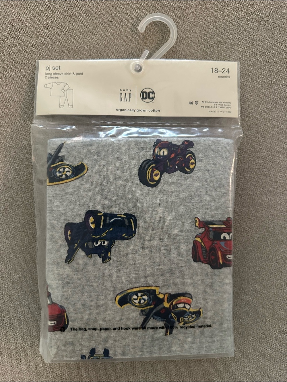 GAP DC Gray Baby Pajama Set with Race Car Print